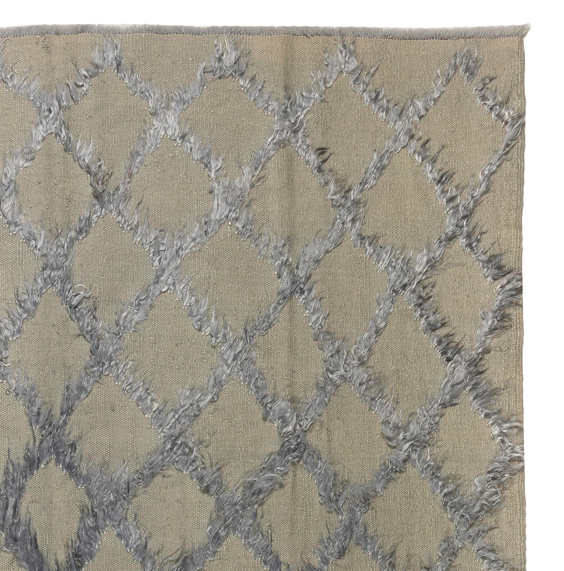 Hand-Knotted 8x10 Ft Modern Hand Knotted Mohair Tulu Rug in Grey, Wool Floor Covering For Sale