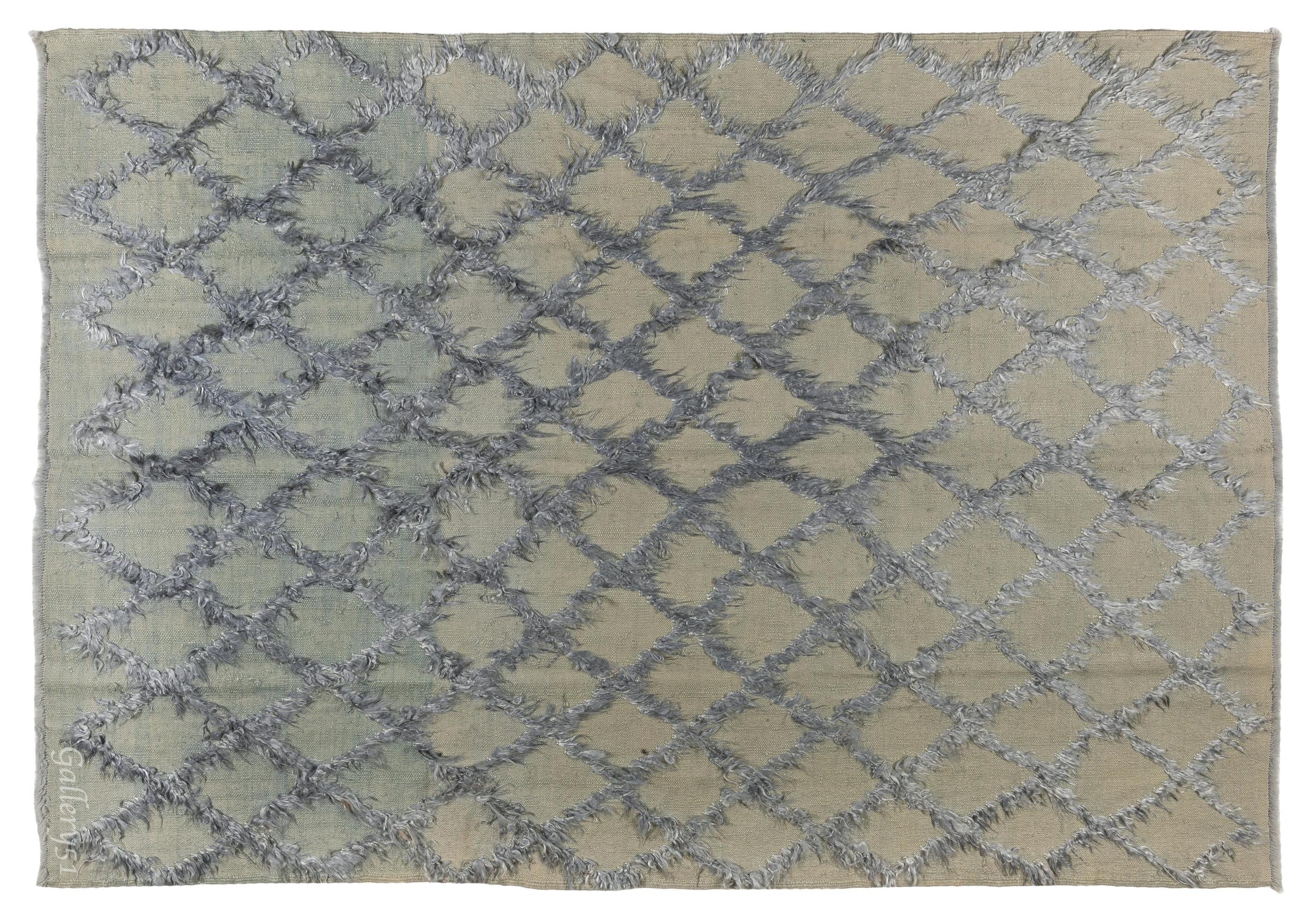 Contemporary 8x10 Ft Modern Hand Knotted Mohair Tulu Rug in Grey, Wool Floor Covering For Sale
