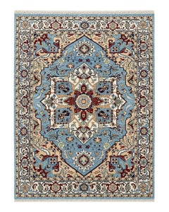 8x10 ft Modern Handknotted Wool Area Rug, Blue Geometric Medallion Design Carpet