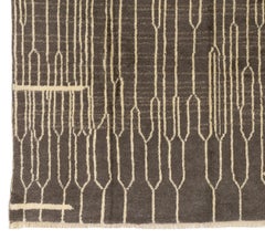 Contemporary Hand-Knotted Wool Rug in Charcoal and Ivory Linear Pattern