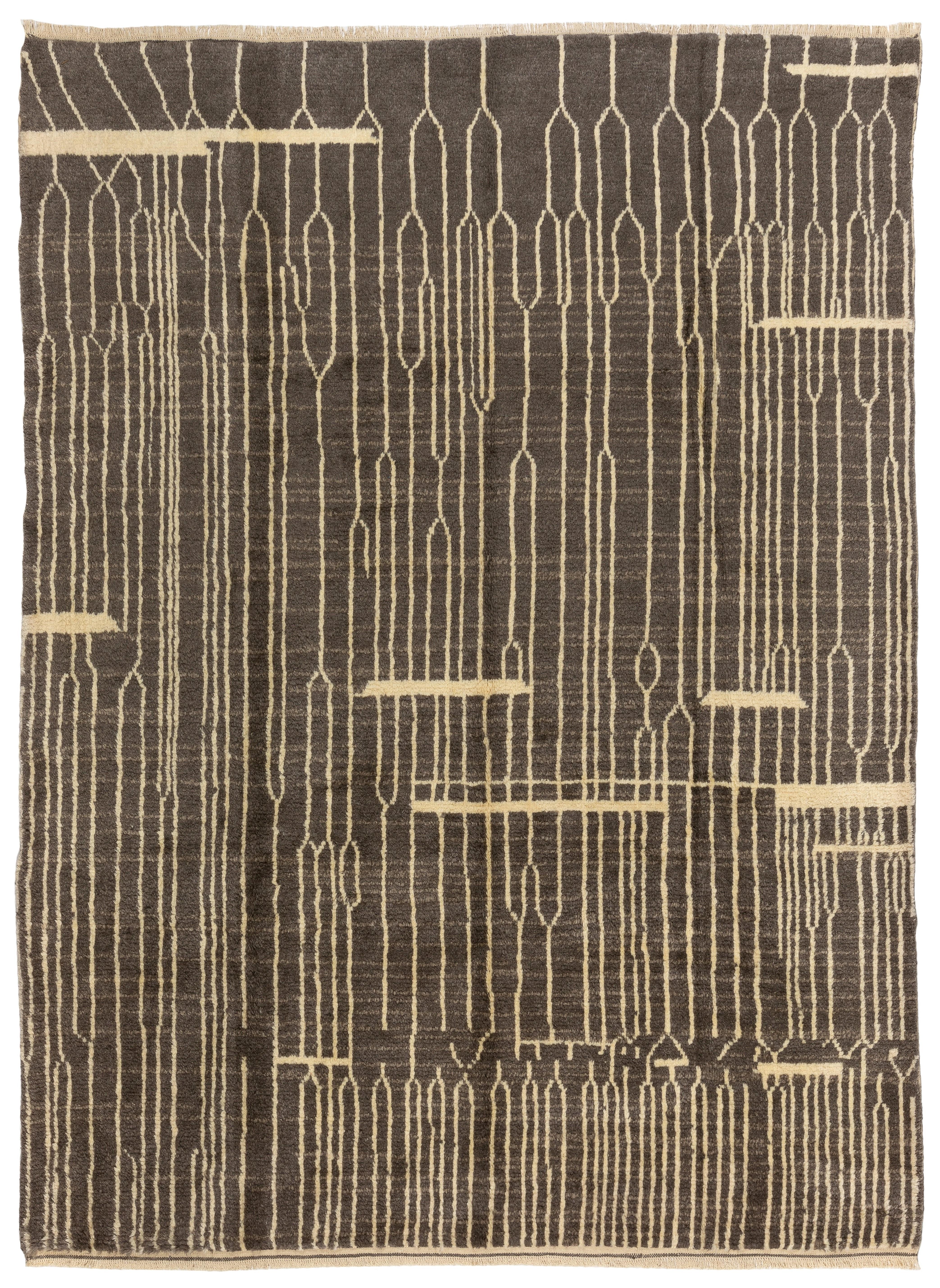 Maßgefertigter moderner handgeknüpfter Tulu-Teppich in Anthrazitgrau und Creme, 100 % Wolle im Zustand „Neu“ im Angebot in Philadelphia, PA