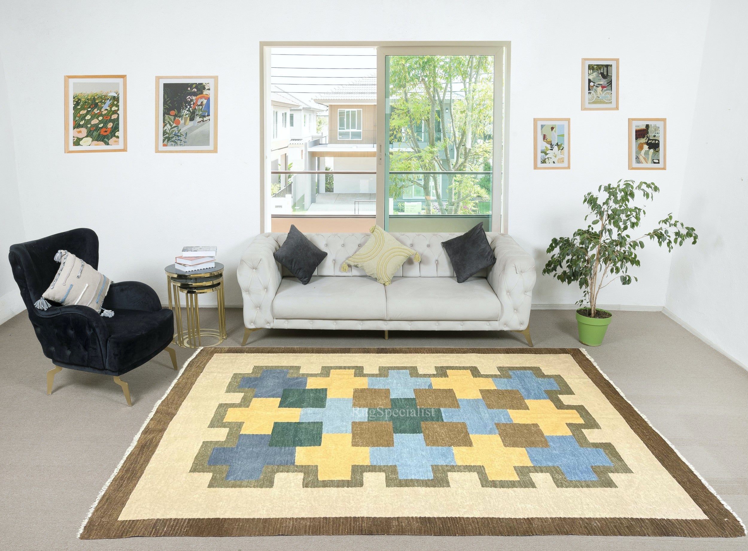Alfombra moderna de diseño escandinavo tejida a mano de 8x10 pies. Opciones personalizadas disponibles