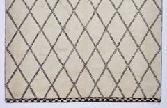 8x10 Ft Bespoke Moroccan Style Wool Rug. Lattice Diamond Pattern. Ivory & Brown