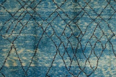 Hand-Knotted Moroccan Style Blue Wool Rug with Lattice Pattern – 8x10 ft