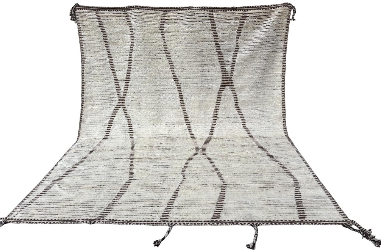 8x10 Ft Moderner marokkanischer Design-Berberteppich. Alle Wolle. Handgefertigter Beni Ourain-Teppich (Handgeknüpft) im Angebot