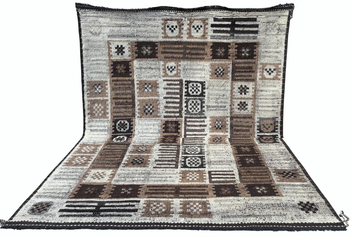 Turco Tappeto berbero dal design marocchino moderno 8x10 Ft. Tutta lana. Tappeto Beni Ourain fatto a mano in vendita