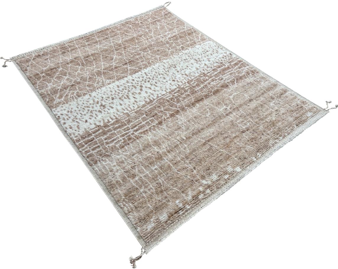 Alfombra de diseño marroquí moderno de 8x10 pies. 100% lana. Alfombra anudada a mano Beni Ourain Moderno en venta