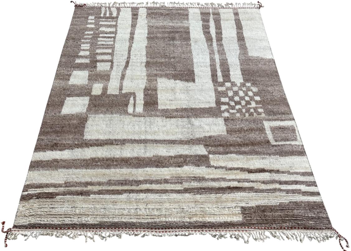 Elevate your living space with the exquisite charm of this new modern hand-knotted Moroccan berber beni ourain rug, crafted with precision and care from 100% wool. Combining the allure of Moroccan design with contemporary sensibilities, this rug is