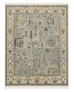 8x10 ft Modern Oushak Wool Area Rug, HandKnotted Sage Green Floral Design Carpet