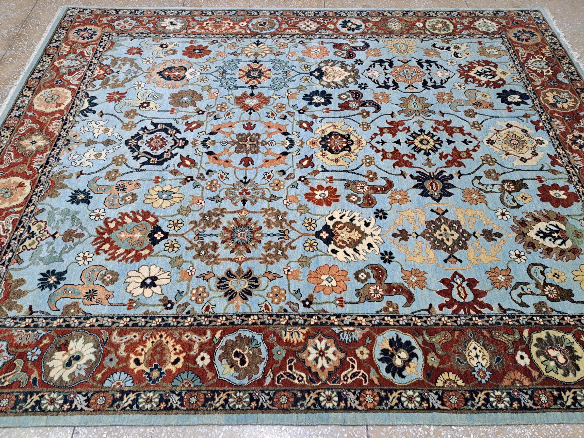 8x10 Ft New Hand-Knüpfteppich. 100% Wolle. Antiker Heriz Design-Teppich im Angebot 1