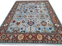 8x10 Ft New Hand-Knotted Rug. 100% Wool. Antique Heriz Design Carpet