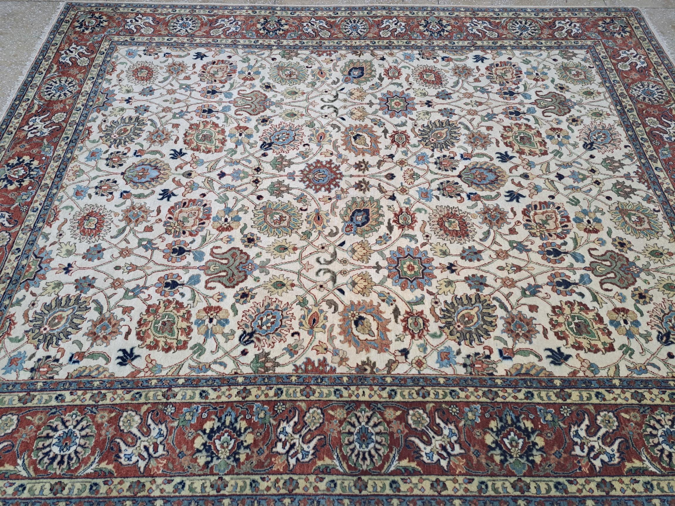 8x10 Ft New Hand-Knüpfteppich mit antikem Heriz-Design. Handgefertigter Luxus-Teppich (Indisch) im Angebot