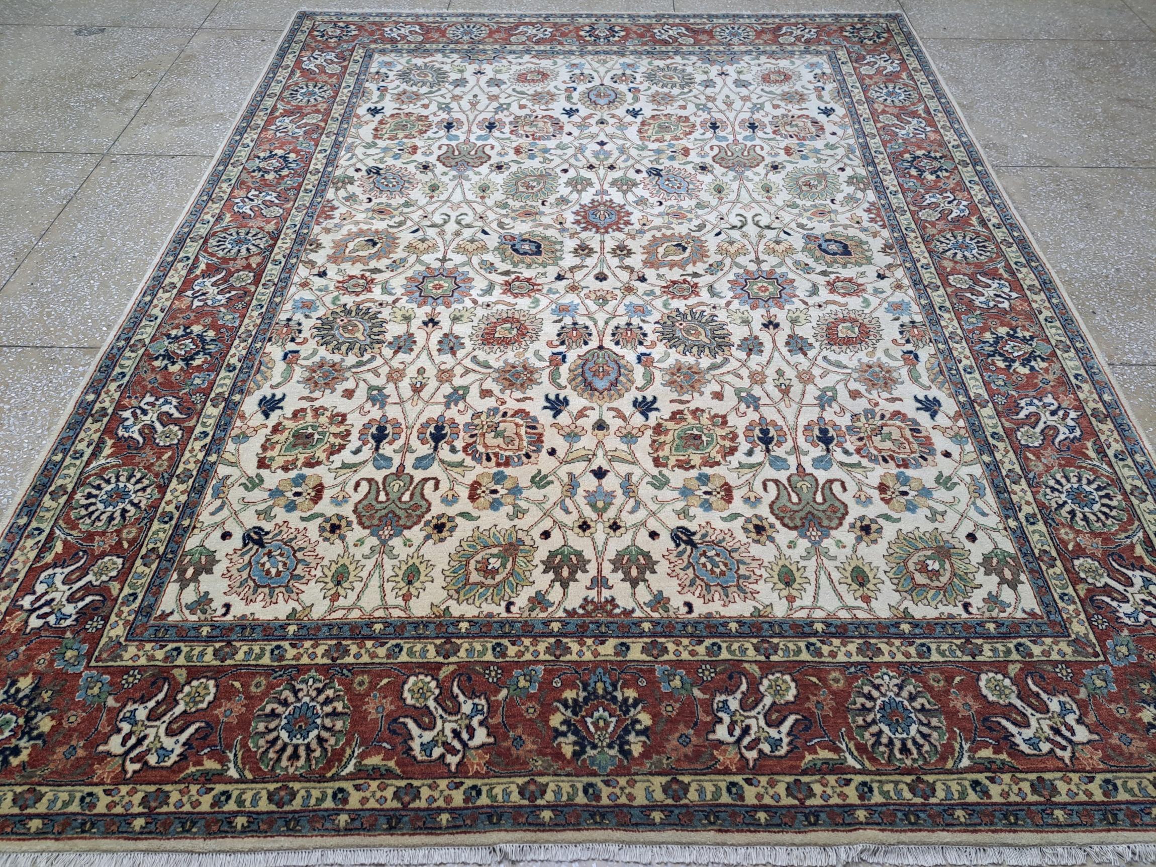 8x10 Ft New Hand-Knüpfteppich mit antikem Heriz-Design. Handgefertigter Luxus-Teppich (Handgeknüpft) im Angebot