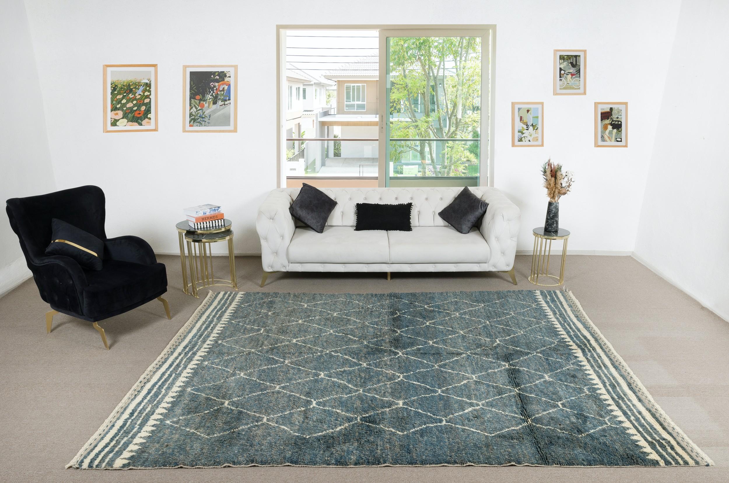 Elevate your living space with the exquisite charm of this new modern hand-knotted Moroccan berber beni ourain rug, crafted with precision and care from 100% wool. Combining the allure of Moroccan design with contemporary sensibilities, this rug is