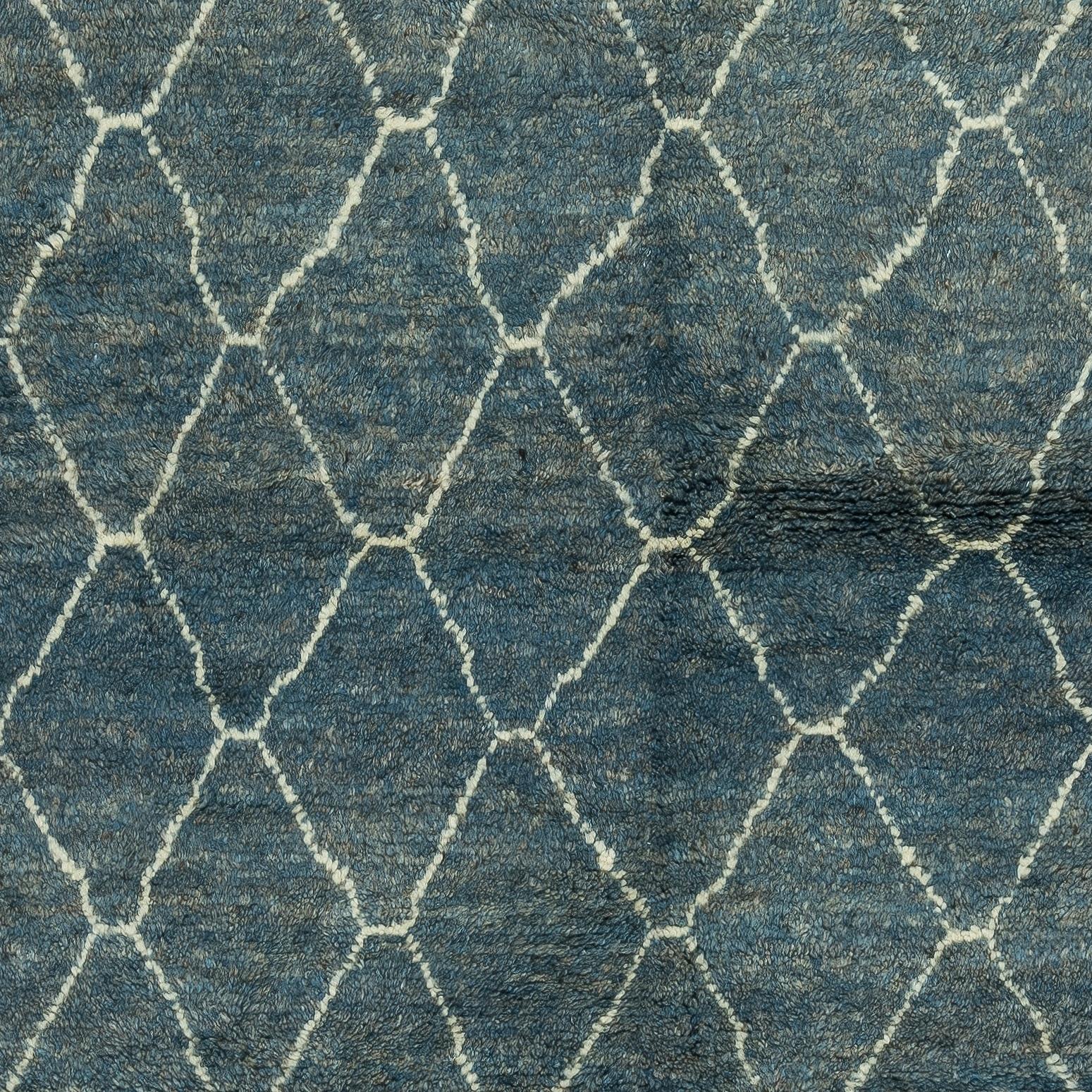 8x10 Ft New Handmade Moroccan Tulu Rug in Blue & Cream. Custom Options Available In New Condition For Sale In Spring Valley, NY