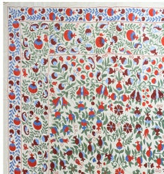 8x10 Ft Silk Embroidered Bed Cover, Suzani Wall Hanging, Magnificent Tablecloth