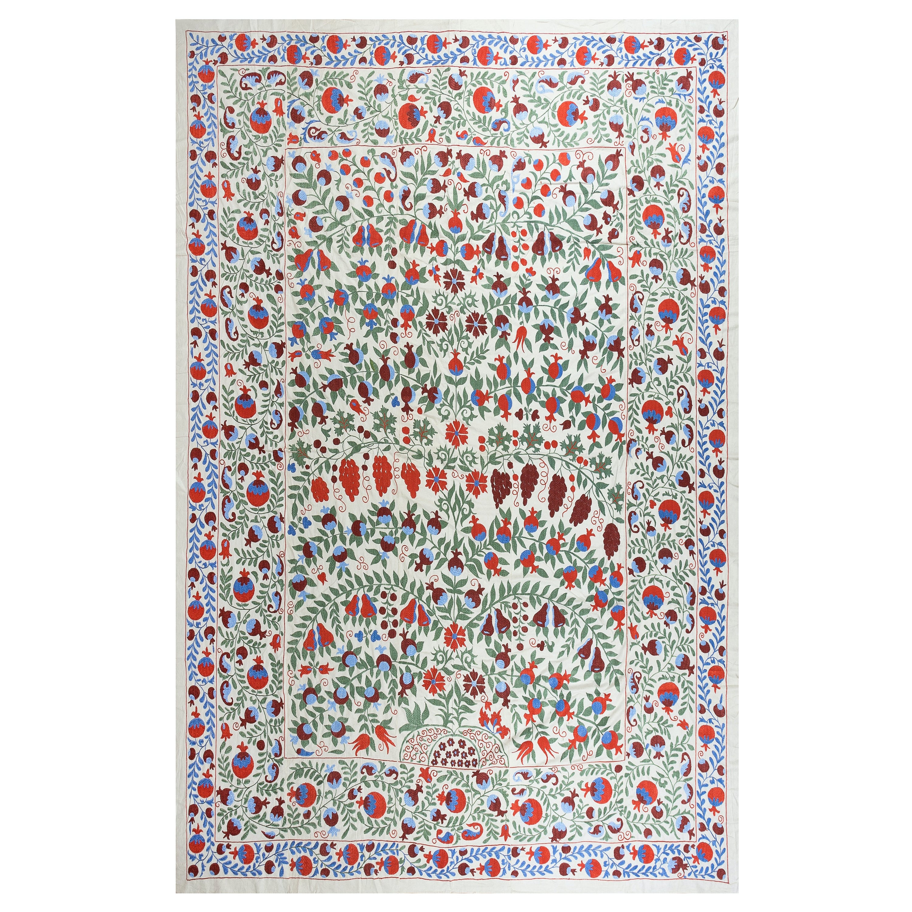 Copriletto ricamato in seta 8x10 Ft, applique Suzani, magnifico arazzo in vendita
