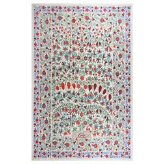 8x10 Ft Silk Embroidered Bed Cover, Suzani Wall Hanging, Magnificent Tapestry