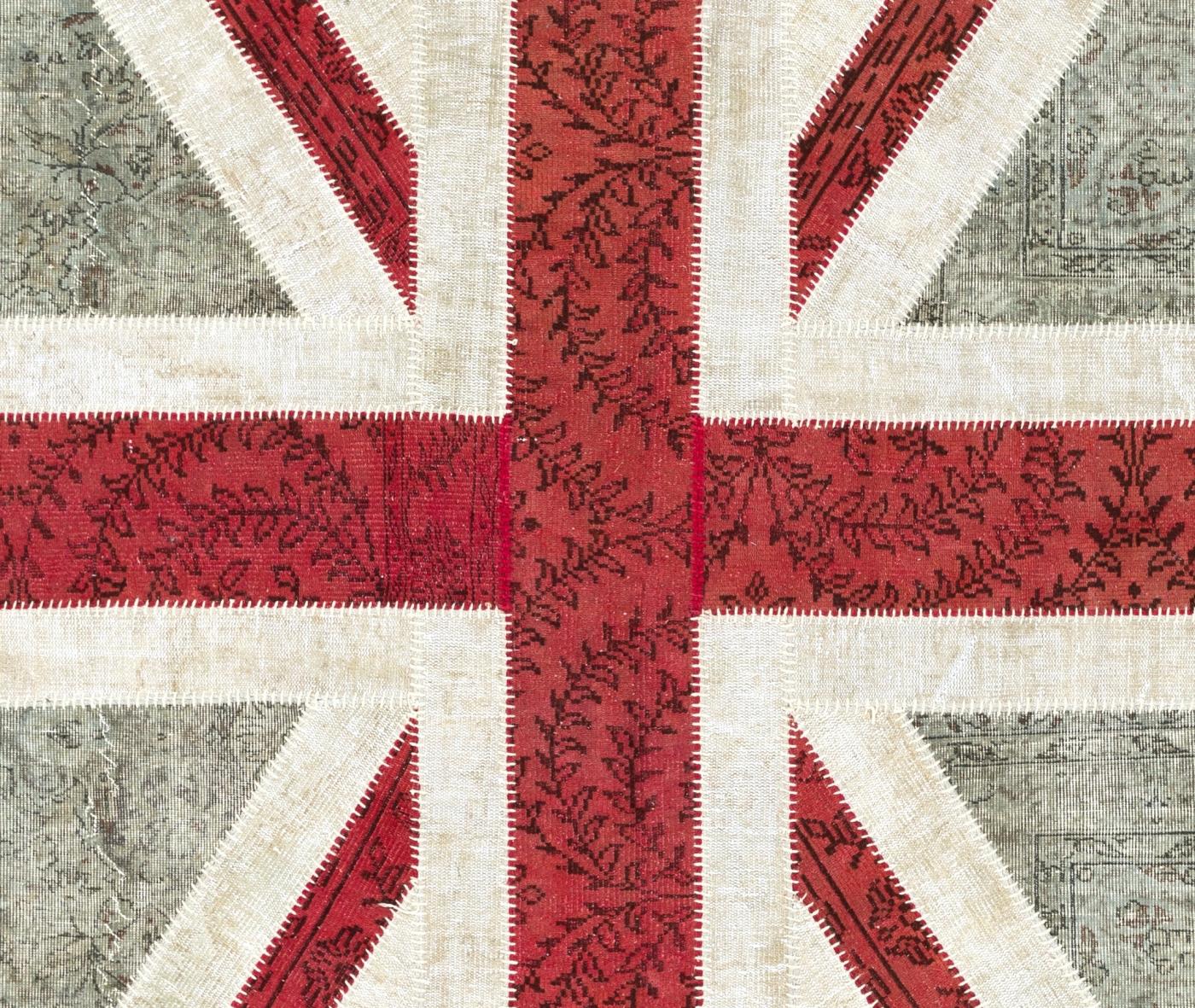Union Jack British Flag design PATCHWORK RUG Handmade from OVERDYED old carpets 