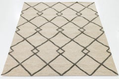 8x10 Geometric Trellis Hand-Tufted Wool Rug – Neutral Beige & Charcoal