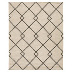8x10 Geometric Trellis Hand-Tufted Wool Rug – Neutral Beige & Charcoal