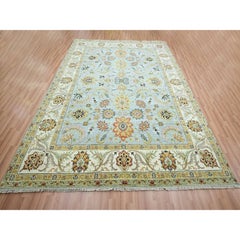 8'x10' Glacier Gray Hand Knotted Agra with Ziegler Design Wool Oriental Rug