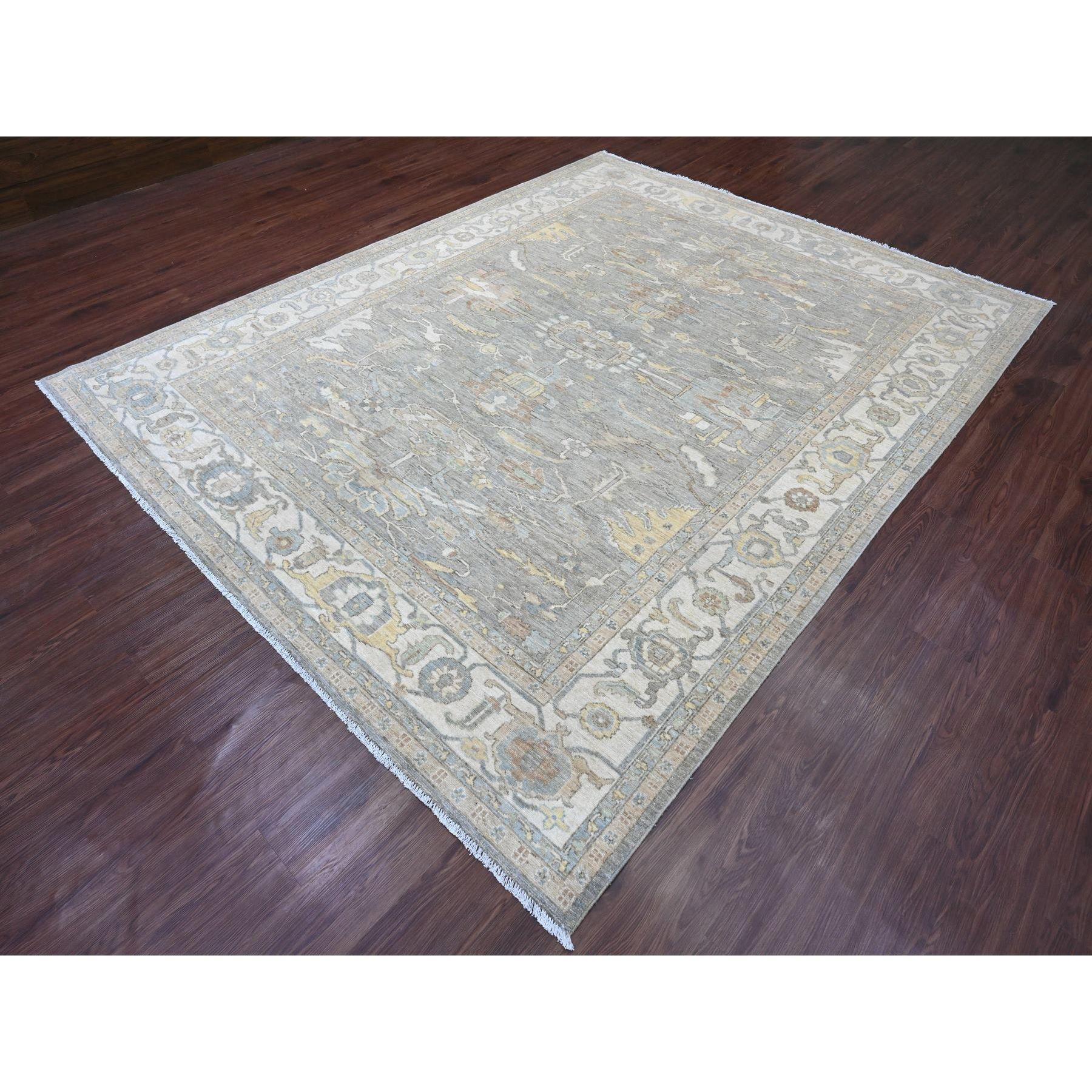 Oushak 8'x10' Tappeto afgano grigio Peshawar con disegno Heriz all over in lana annodato a mano in vendita