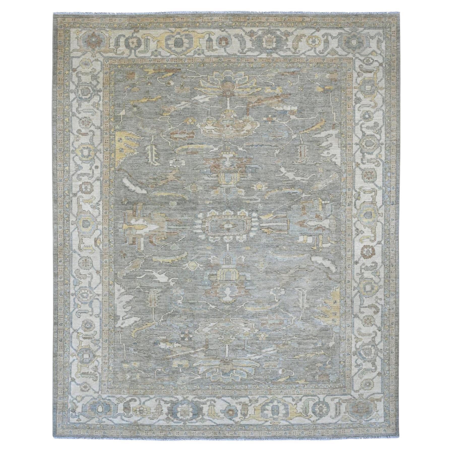 8'x10' Tappeto afgano grigio Peshawar con disegno Heriz all over in lana annodato a mano