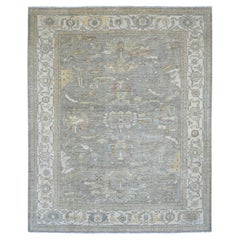 8'x10' Tappeto afgano grigio Peshawar con disegno Heriz all over in lana annodato a mano