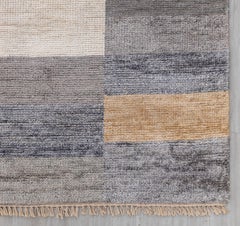8x10 Gray Beige Coloured Stripes Geometric Hand Knotted Wool Rug ( G-9092 )