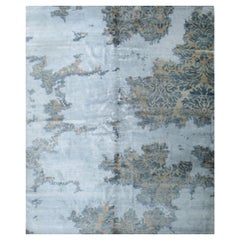 8x10 Gray Hand-Knotted Wool Bamboo Silk Distressed Damask Abstract Carpet Rug