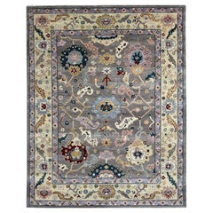 8x10 Gray Hand-Knotted Wool Botanical Abundance Classic Traditional Carpet Rug