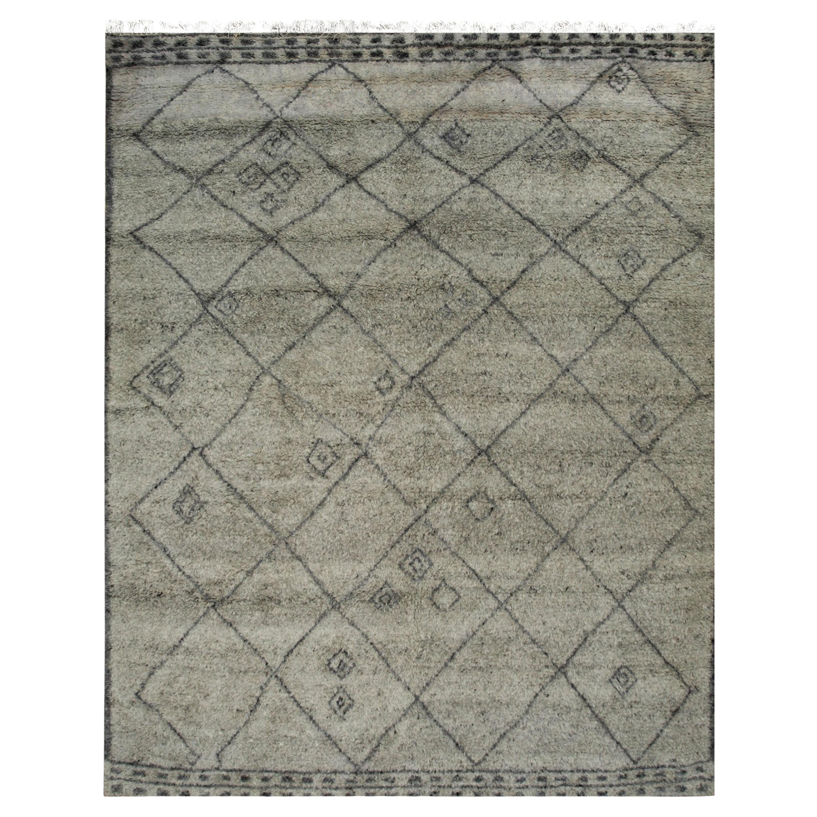8x10 Gray Hand-Knotted Wool Diamond Motif Geometric Modern Carpet Rug