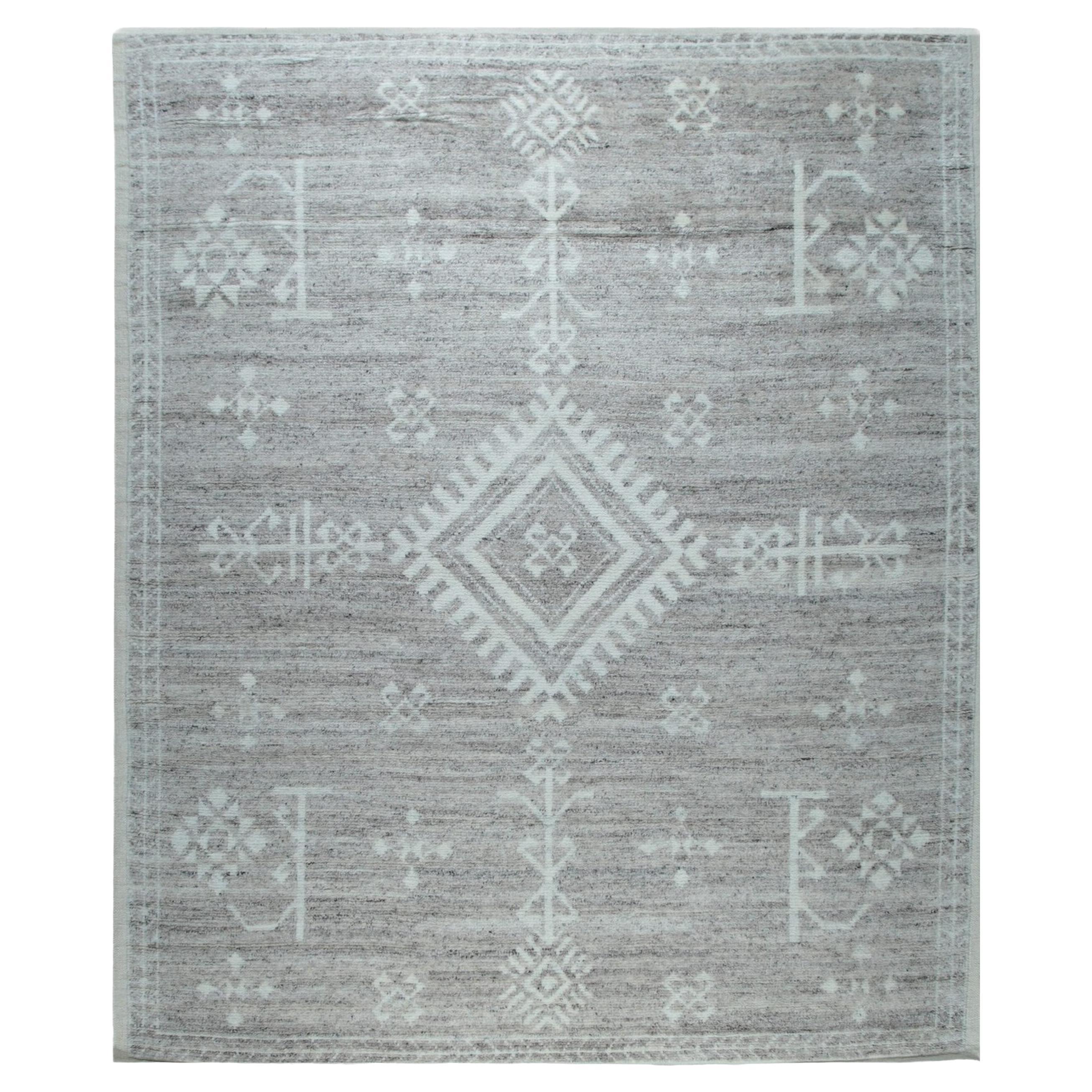 8x10 Gray Hand-Knotted Wool Diamond Totem Classic Traditional Modern Carpet Rug