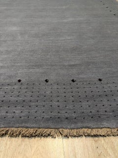 8x10 Gray Hand-Knotted Wool Dotted Border Open Field Solid Modern Carpet Rug