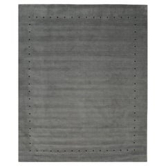 8x10 Gray Hand-Knotted Wool Dotted Border Open Field Solid Modern Carpet Rug