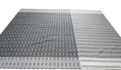 8x10 Gray Hand-Knotted Wool Dotted Linear Bands Geometric Modern Carpet Rug