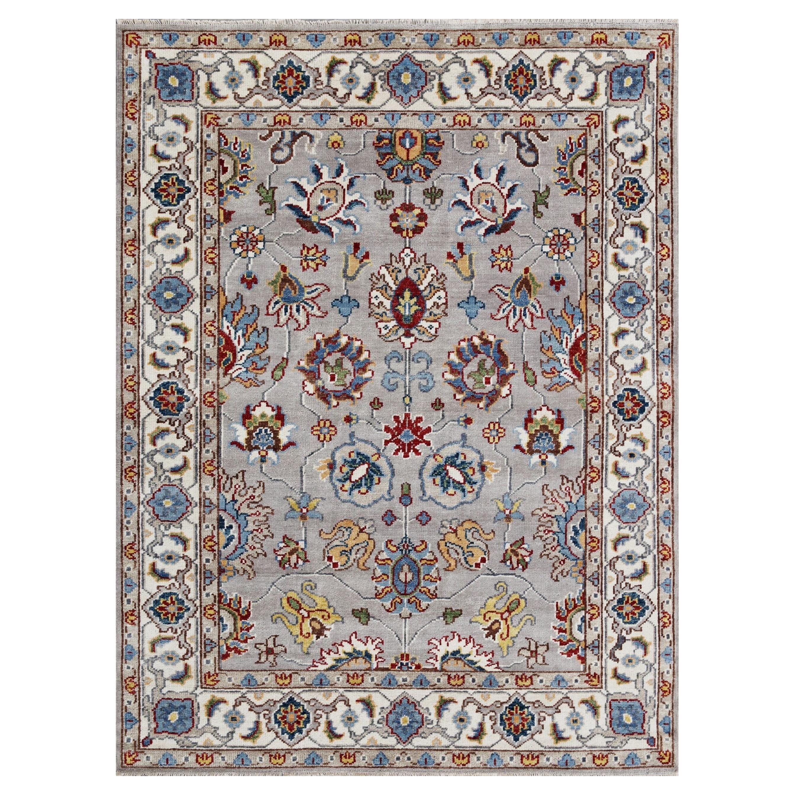 8x10 Gray Hand-Knotted Wool Floral Symmetry Classic Traditional Carpet Rug