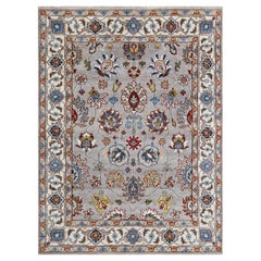 8x10 Gray Hand-Knotted Wool Floral Symmetry Classic Traditional Carpet Rug