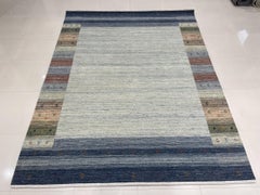 8x10 Gray Hand-Knotted Wool Framed Horizon Lines Modernist Carpet Rug