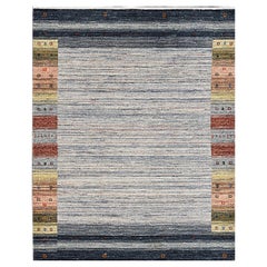 8x10 Gray Hand-Knotted Wool Framed Horizon Lines Modernist Carpet Rug