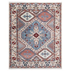 8x10 Gray Hand-Knotted Wool Geometric Diamond Medallion Tribal Modern Carpet Rug