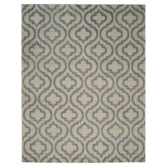 8x10 Gray Hand-Knotted Wool Repeating Quatrefoil Motif Geometric Carpet Rug