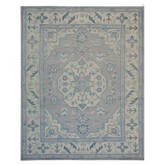 8x10 Grauer handgeknüpfter Wollteppich mit weichem Medaillon Klassisch Traditionell Teppichboden