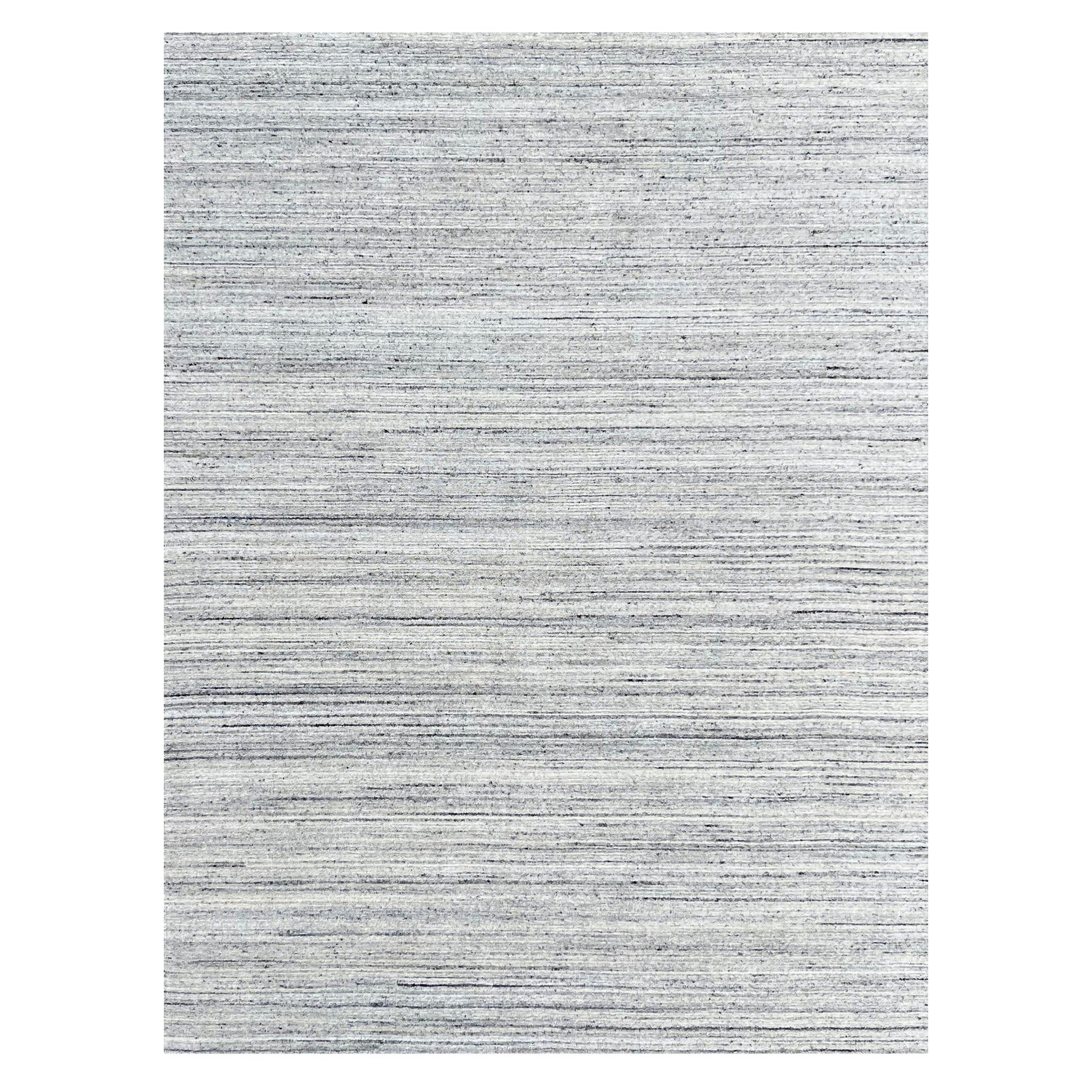 8x10 Gray Hand-Knotted Wool Striated Geometric Modern Carpet Rug
