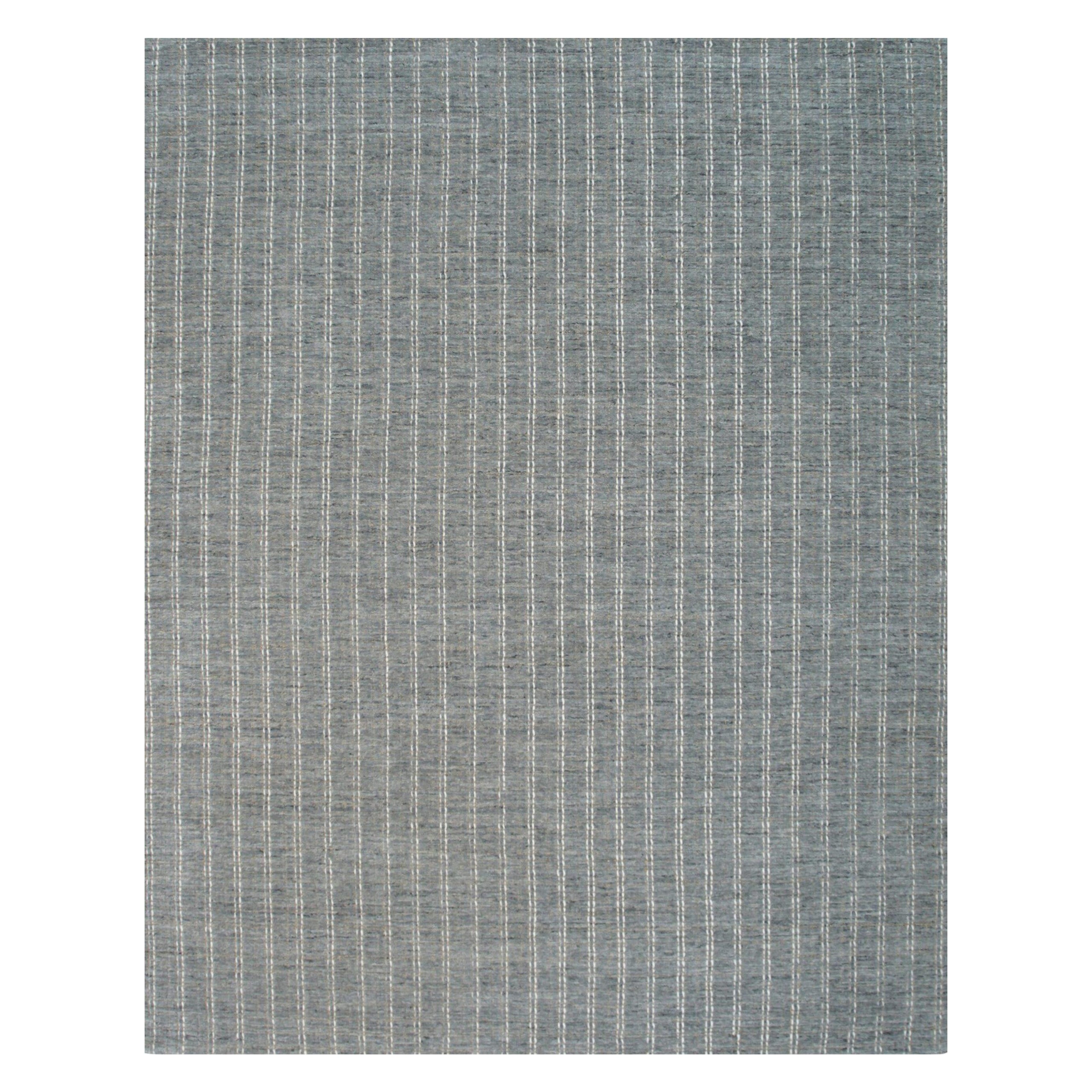 8x10 Gray Hand-Knotted Wool Subtle Vertical Stripes Geometric Modern Carpet Rug