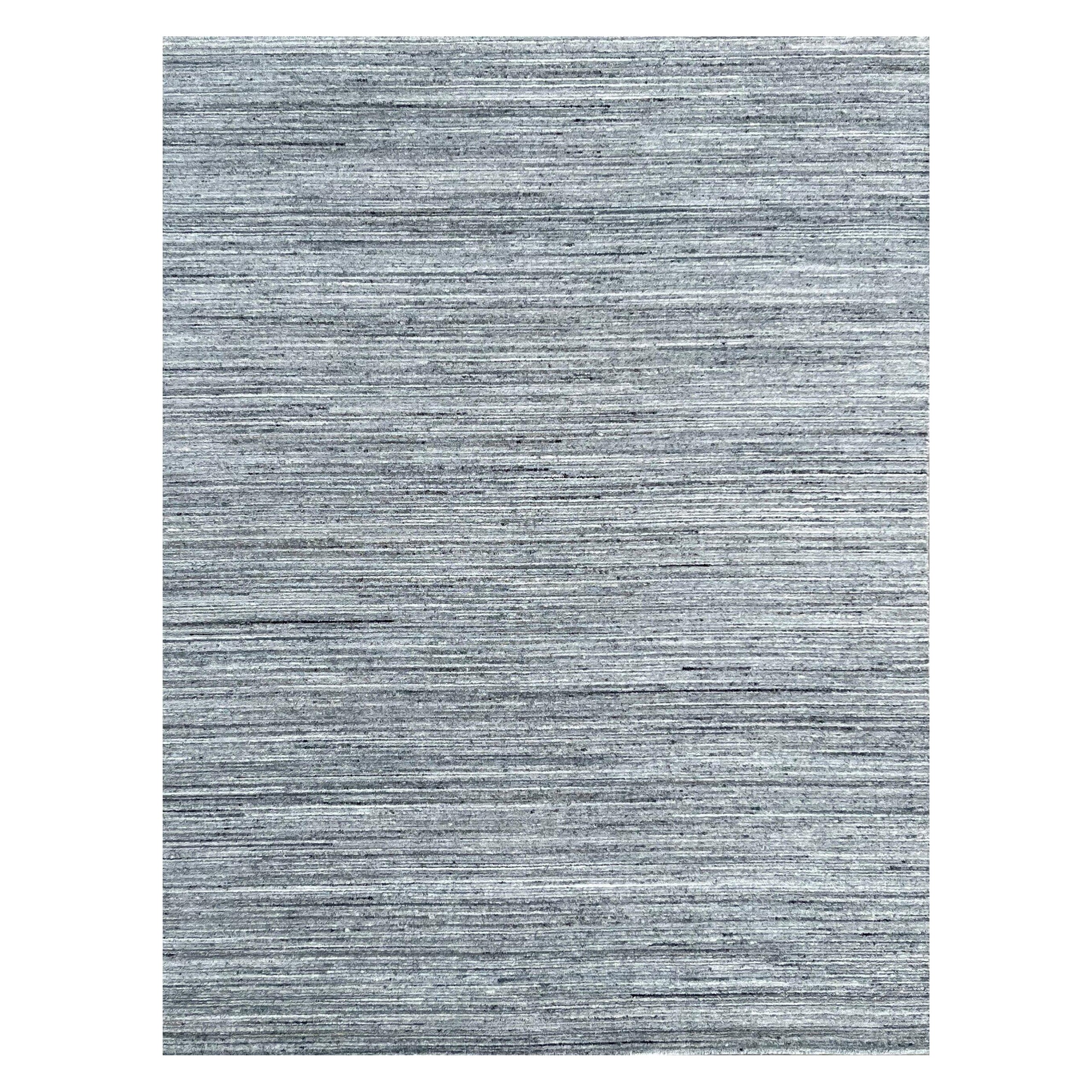 8x10 Gray Hand-Knotted Wool Texture Geometric Modern Carpet Rug