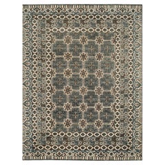 8x10 Gray Hand-Knotted Wool Trellis Starburst Geometric Modern Carpet Rug
