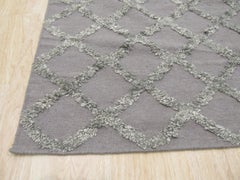 8x10 Gray Hand-Knotted Wool Viscose Latticed Shag Linesist Design Carpet Rug