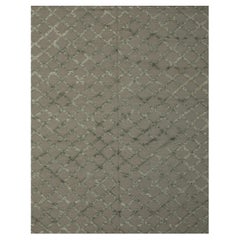 8x10 Gray Hand-Knotted Wool Viscose Latticed Shag Linesist Design Carpet Rug